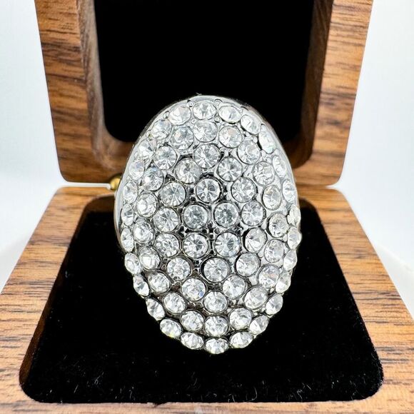 Vintage Chunky Rhinestone Statement Ring Glamorous Timeless Stretch Bold - Picture 1 of 10